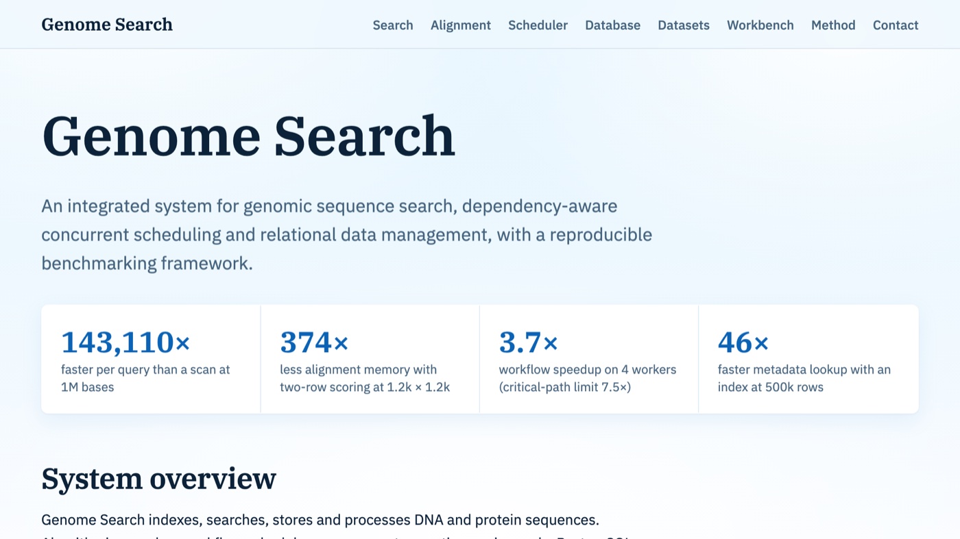 Screenshot of the GenomeSearch website